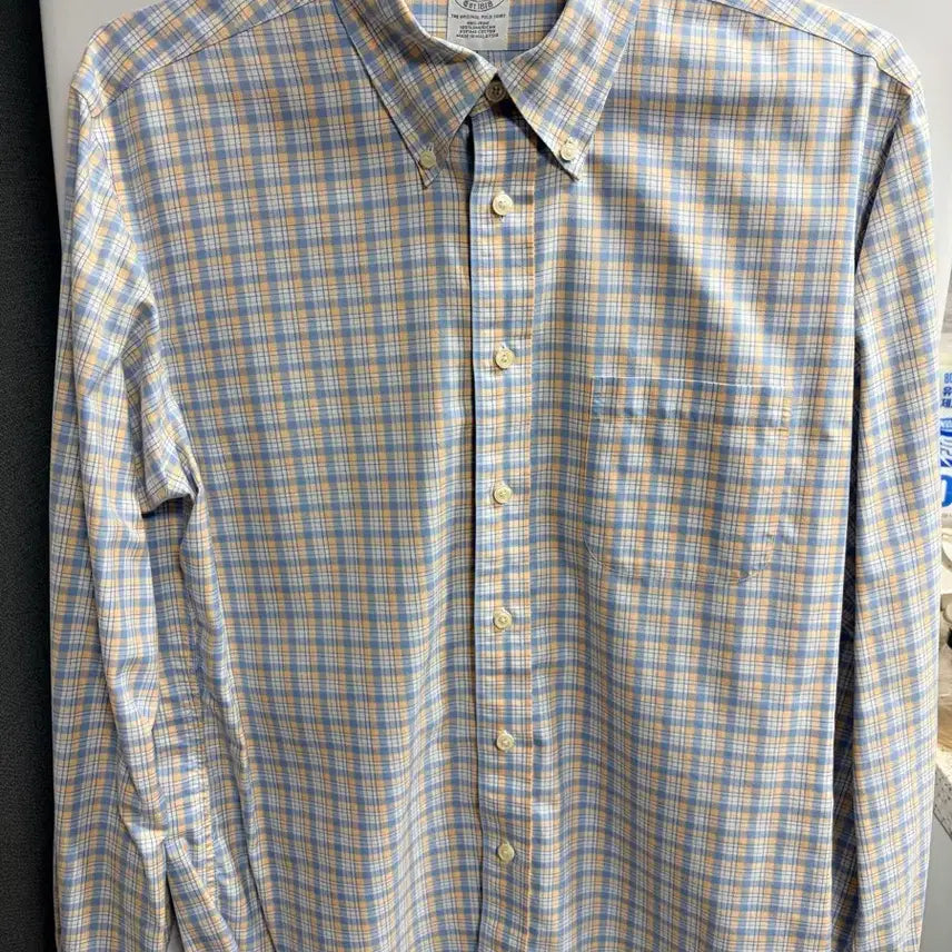 [BUNJANG] Brooks Brothers Original Polo Shirt Supima Cotton Non-Iron Check Button-Down Shirt L / 브룩스브라더스 L 체크 셔츠 블루/옐로우