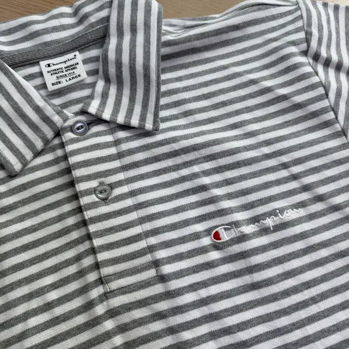 [BUNJANG] Champion Striped Short Sleeve Polo Shirt L / 챔피온 스트라이프 반팔 폴로티 L