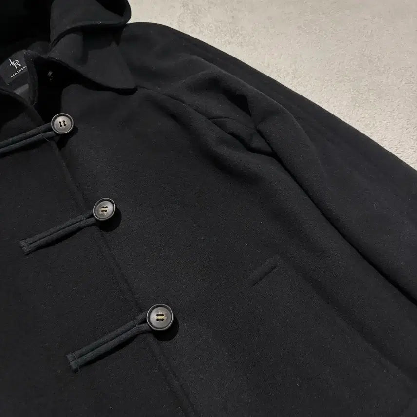 [BUNJANG] Zigzag Cashmere Melton Duffle Hoody Long Coat Black (Wool 54%) / 지그재그 캐시미어 멜톤 더플 후디 롱 코트 블랙 (울 54)