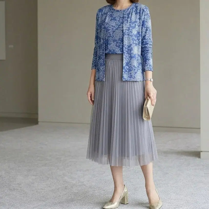 [BUNJANG] Gray Pleated Midi Skirt / m/허리 28.5~30" 그레이 샤 스커트 치마 -무릎아래