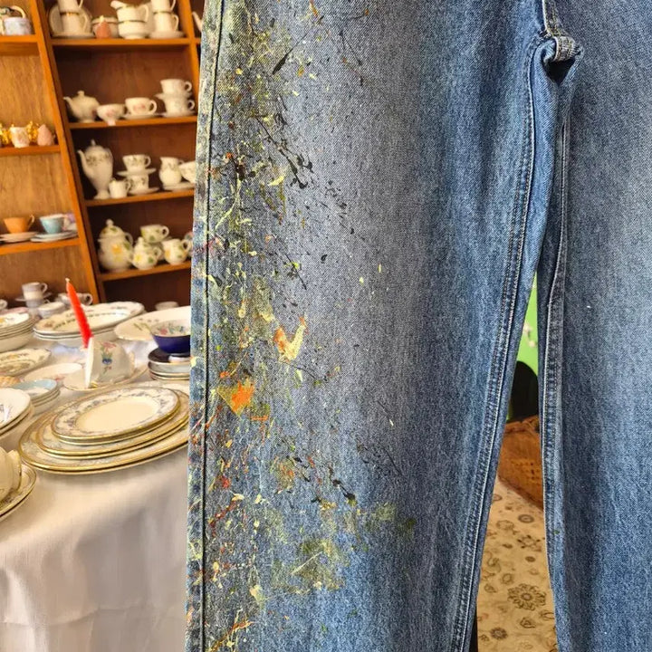 [BUNJANG] Painting Denim Wide Pants / 페인팅 데님 와이드 팬츠