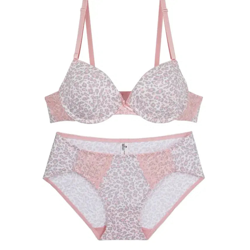 [BUNJANG] Pink Leopard Cotton Panty and Bra Set (Used) / 애장템 중고 핑크 레오파트 면팬티+브라