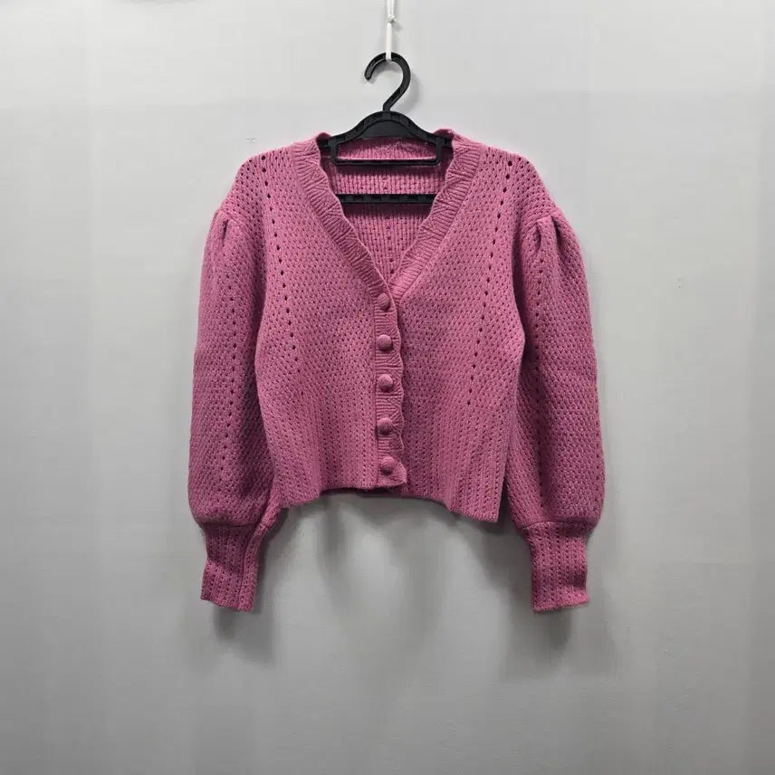 [BUNJANG] 1773 Pink Knit Cardigan with Punching Design / 1773 핑크 니트 가디건 펀칭 디자인