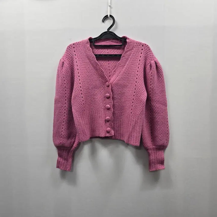 [BUNJANG] 1773 Pink Knit Cardigan with Punching Design / 1773 핑크 니트 가디건 펀칭 디자인