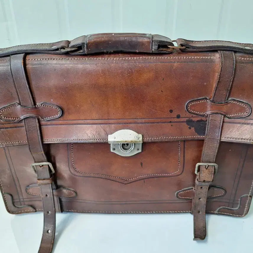 [BUNJANG] Vintage Leather Briefcase Document Bag / 근대사 수집 자료 옛날 민속품 가죽 서류 가방