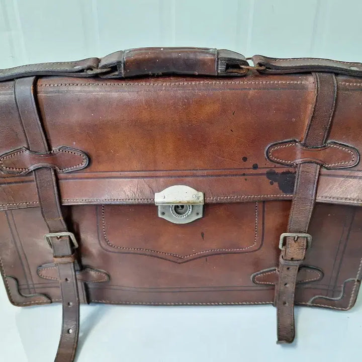 [BUNJANG] Vintage Leather Briefcase Document Bag / 근대사 수집 자료 옛날 민속품 가죽 서류 가방