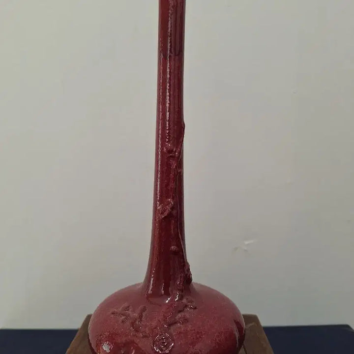 [BUNJANG] Jingdezhen Kiln Garnet Red Glaze Relief Plum Blossom Vase / 중국 도자기, 골동품, 경덕진요,보석홍유,양각매화문화병