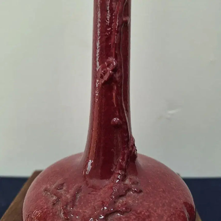 [BUNJANG] Jingdezhen Kiln Garnet Red Glaze Relief Plum Blossom Vase / 중국 도자기, 골동품, 경덕진요,보석홍유,양각매화문화병