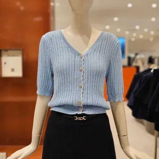 [BUNJANG] CC COLLECT Sky Blue Short Sleeve Knit / 씨씨콜렉트 스카이블루 반팔니트 새상품