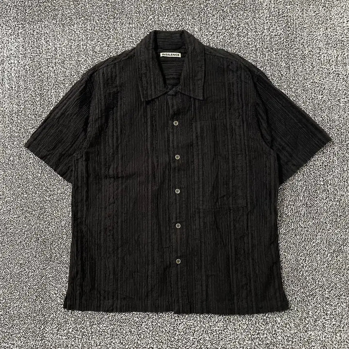[SOLD OUT] 빈티지9. 인사일런스 텍스쳐 블라우스 반팔 셔츠 티셔츠 블랙