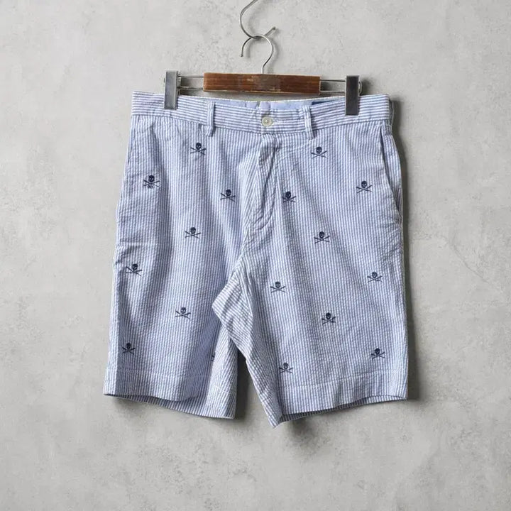 [BUNJANG] Polo Ralph Lauren Skull Embroidered Seersucker Shorts / 폴로 랄플로렌 스컬 반바지 30 M0461
