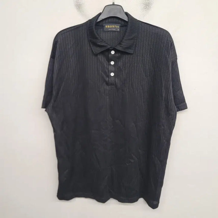 [BUNJANG] Bimono Pinstripe Short Sleeve Collar T-Shirt (3XL) / [115/3XL] 바이모노 핀스트라이프 반팔 카라티 티셔츠
