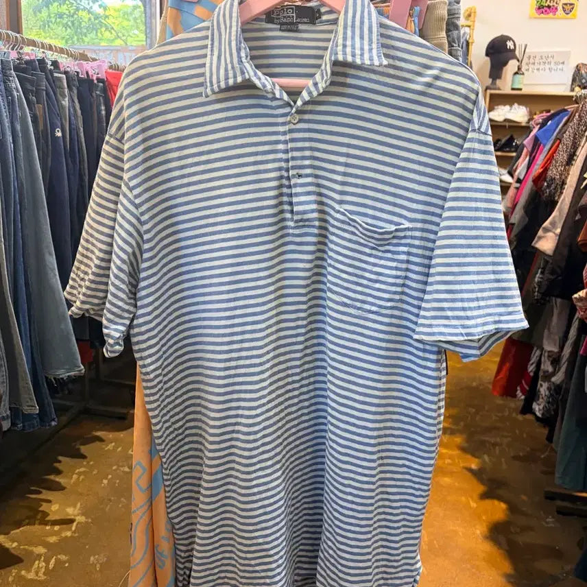 [BUNJANG] Polo Ralph Lauren Striped Short Sleeve Shirt / 폴로 랄프로렌 스트라이프 셔츠 반팔