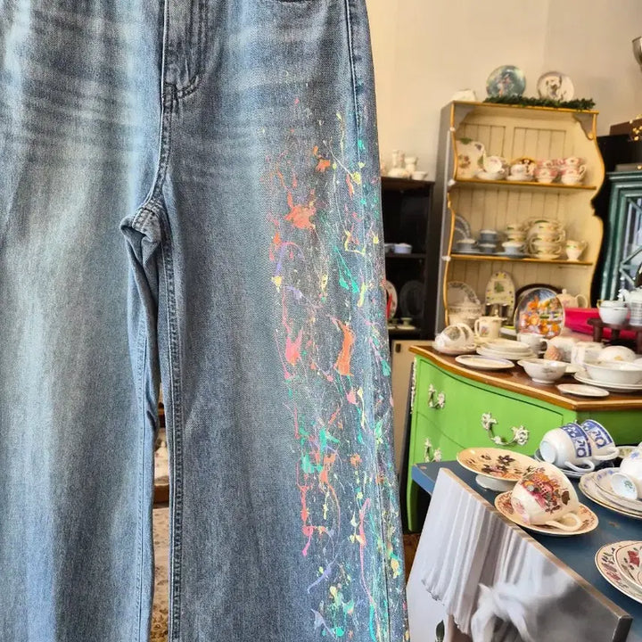 [BUNJANG] Painting Denim Wide Pants / 페인팅 데님 와이드 팬츠