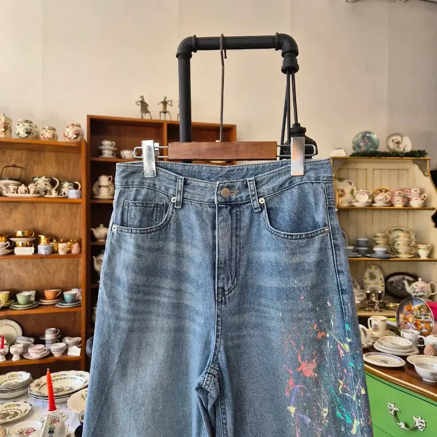 [BUNJANG] Painting Denim Wide Pants / 페인팅 데님 와이드 팬츠