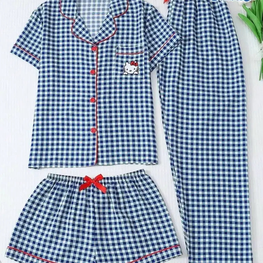 [BUNJANG] Sanrio Hello Kitty Check Pajama Set / 산리오 헬로키티 체크 잠옷 세트 4종류 새상품