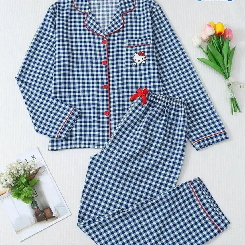 [BUNJANG] Sanrio Hello Kitty Check Pajama Set / 산리오 헬로키티 체크 잠옷 세트 4종류 새상품