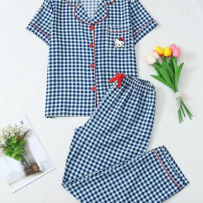 [BUNJANG] Sanrio Hello Kitty Check Pajama Set / 산리오 헬로키티 체크 잠옷 세트 4종류 새상품