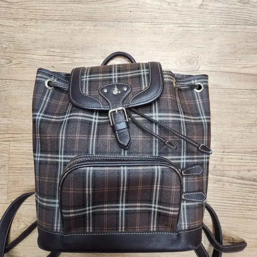 [BUNJANG] Beanpole Backpack Brown Check Pattern / 빈폴백팩