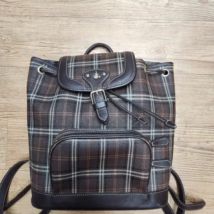 [BUNJANG] Beanpole Backpack Brown Check Pattern / 빈폴백팩