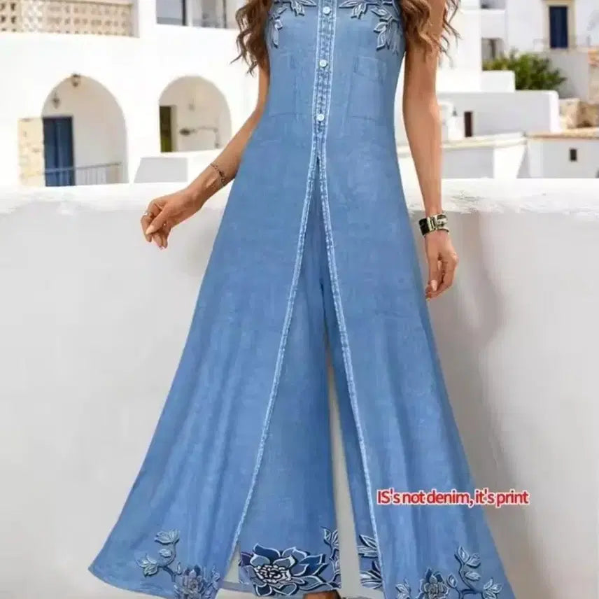 [BUNJANG] Floral Print Blue Long Top &amp; Bottom Set XXL / 새제품)플라워 프린트 블루 롱 상하 세트 XXL