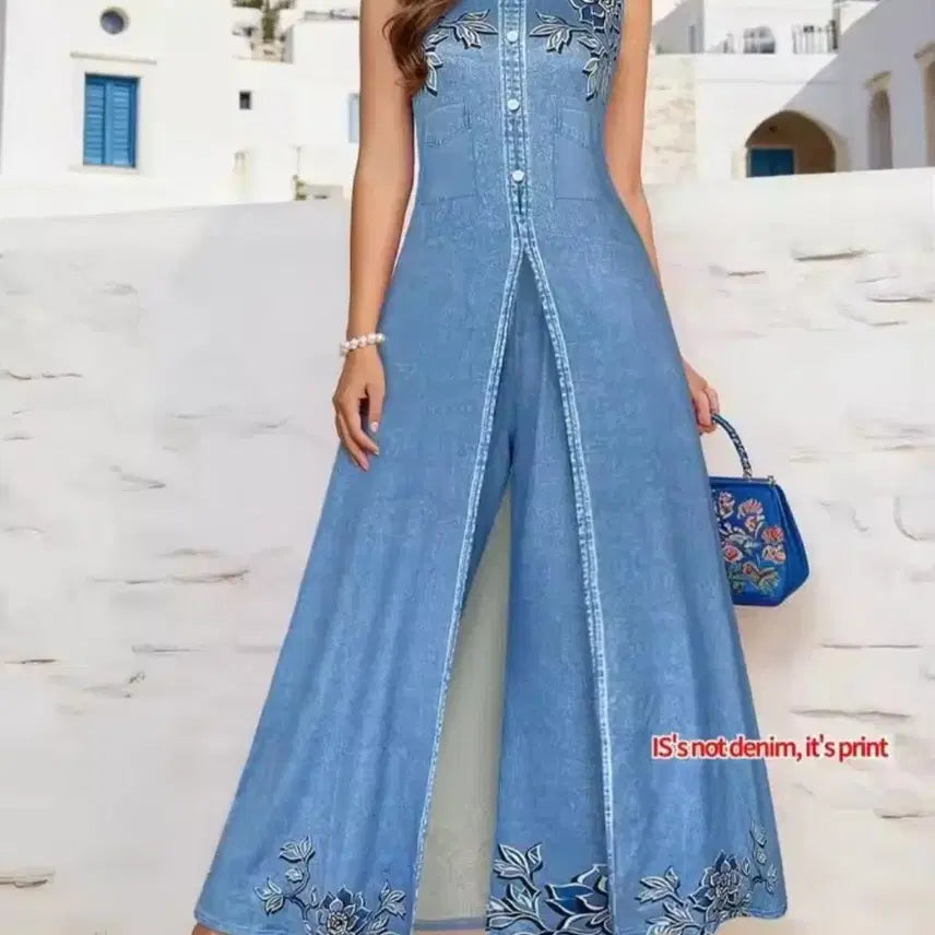 [BUNJANG] Floral Print Blue Long Top &amp; Bottom Set XXL / 새제품)플라워 프린트 블루 롱 상하 세트 XXL