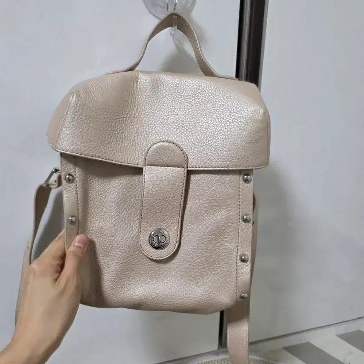 [BUNJANG] Beige Leather Crossbody Bag / Shoulder Bag / 베이지 가죽 크로스백/숄더백