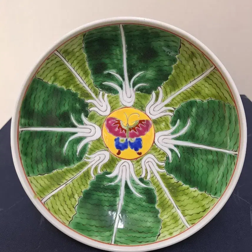 [BUNJANG] Chinese Antique Celadon Porcelain Dish with Butterfly Motif / 중국 도자기, 골동품, 분채,호접문고족반