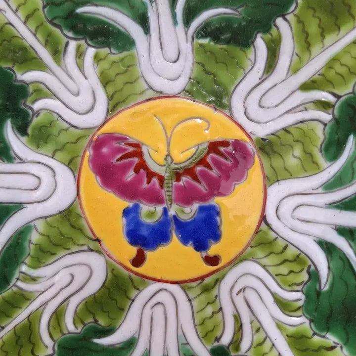 [BUNJANG] Chinese Antique Celadon Porcelain Dish with Butterfly Motif / 중국 도자기, 골동품, 분채,호접문고족반