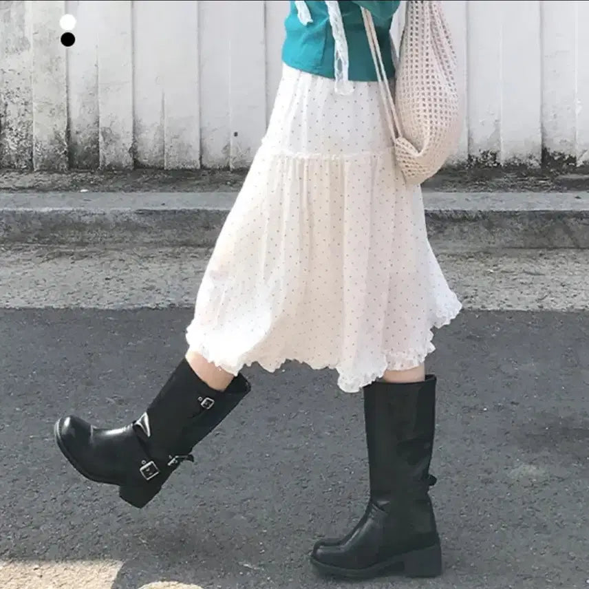 [BUNJANG] Dot Frill Banding Long Skirt / 도트  프릴 밴딩 롱스커트  치마 스커트 그레이레이즈 에이블리 지그재그
