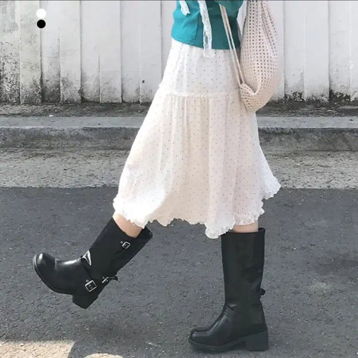 [BUNJANG] Dot Frill Banding Long Skirt / 도트  프릴 밴딩 롱스커트  치마 스커트 그레이레이즈 에이블리 지그재그
