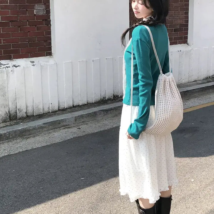 [BUNJANG] Dot Frill Banding Long Skirt / 도트  프릴 밴딩 롱스커트  치마 스커트 그레이레이즈 에이블리 지그재그