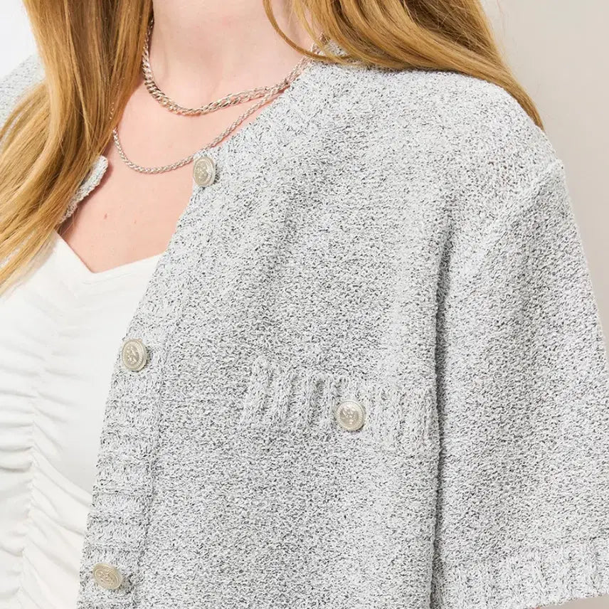 [BUNJANG] General Idea Loose Fit Tweed Half Cardigan Light Grey / 제너럴아이디어 루즈핏 트위드 하프가디건 55-66 새상품