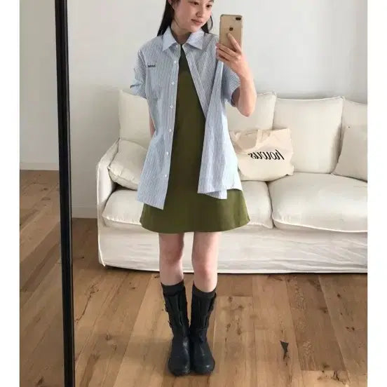 [BUNJANG] HOOWAS Line Sleeveless Dress Olive / 새상품) 호와스 라인 슬리브리스 원피스 드레스 올리브