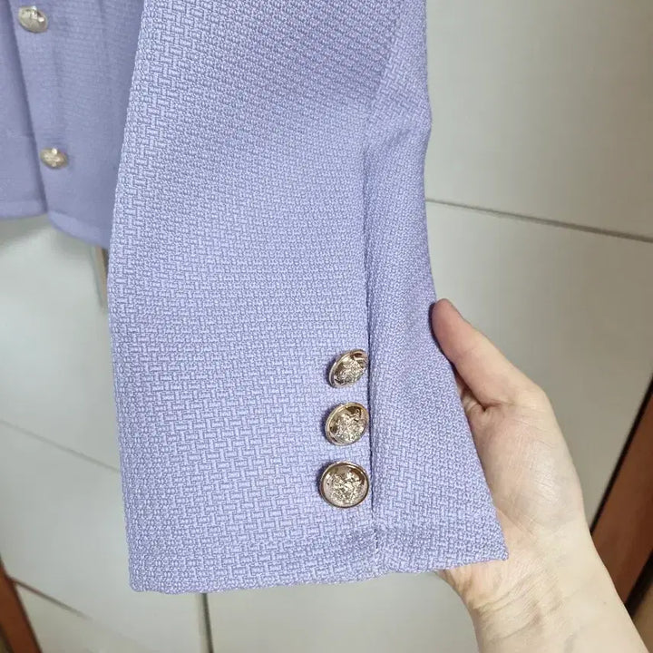 [BUNJANG] Purple Round Neck Tweed Spring Jacket / 보라색 라운드넥 트위드 봄자켓