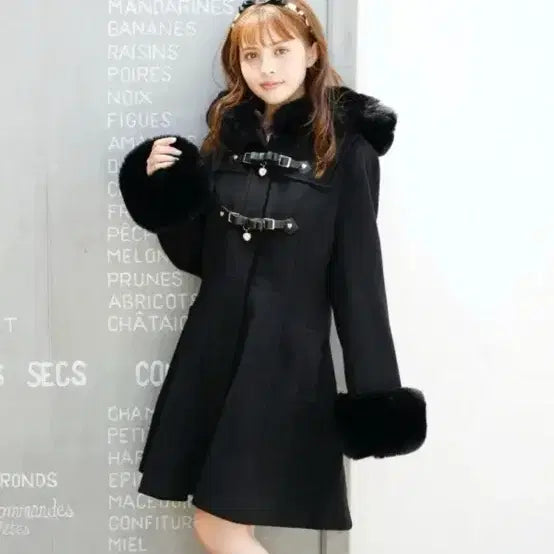 [BUNJANG] Liz Lisa Double Belt Coat Black / 리즈리사 2연벨 코트 블랙 시허니마즈지뢰계양산형디마럽버블즈피움