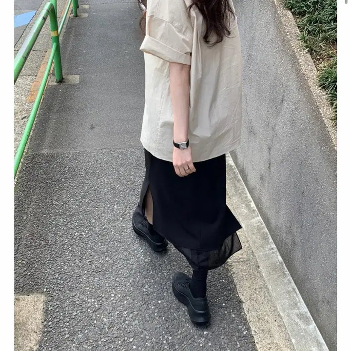 [BUNJANG] REERS Shared Layer Skirt Black / 리어스 세어드 레이어 스커트