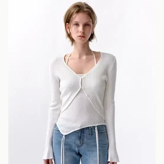 [BUNJANG] Avieuo Crop Cardigan Knit Top Set / 아비에무아 크롭 가디건 니트 탑 세트 새상품