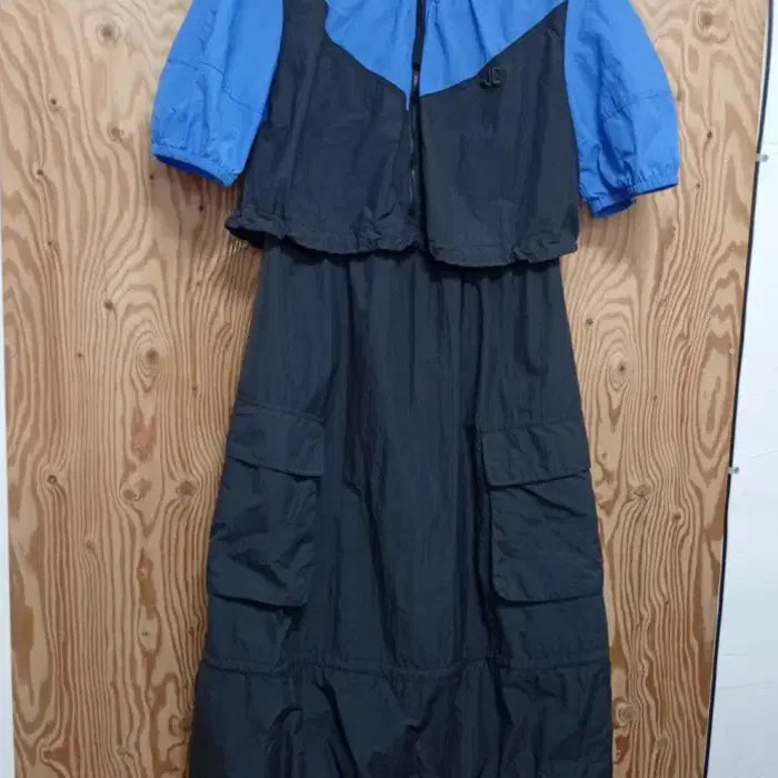 [BUNJANG] Jucy Judy Color Block Linen Dress / 쥬시쥬디 J브이컷 컬러블록 바스락 원피스