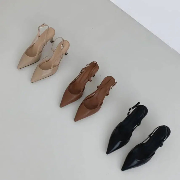 [BUNJANG] Basic Black Stiletto Slingback Heels (7cm, Size 235) / 기본 블랙 뾰족코 스틸레토 슬링백 구두 미들힐 7센치 235