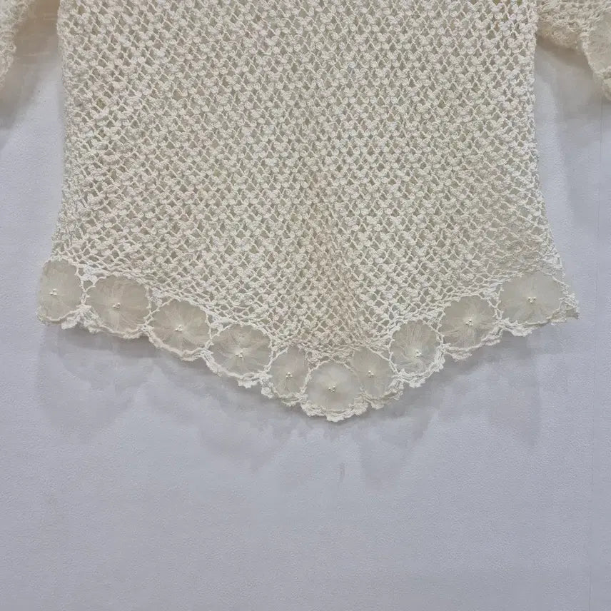[BUNJANG] Ivory Crochet Knit Short Sleeve Blouse / 아이보리 크로셰 니트 반팔 블라우스