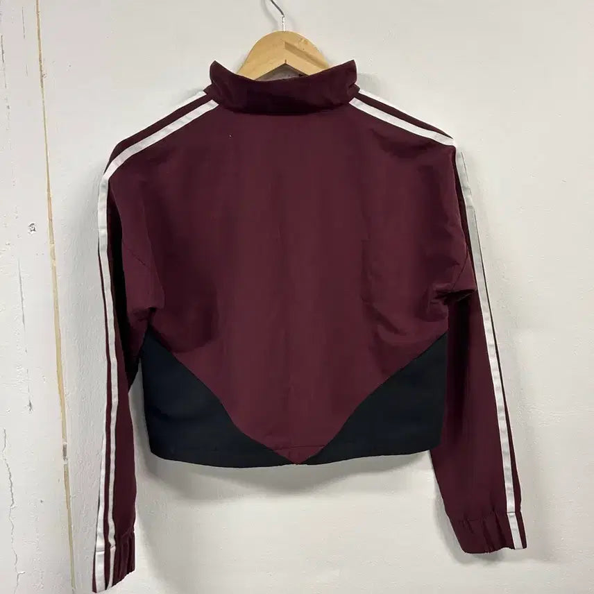 [BUNJANG] Adidas Three Stripes Cropped Half Zip Burgundy Black / XS) 아디다스 삼선 크롭 하프집업 버건디 블랙