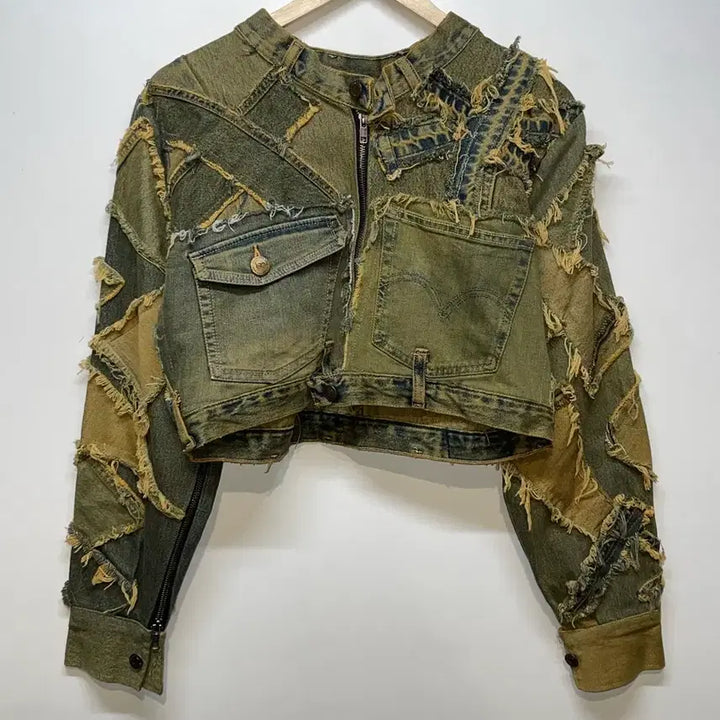 [BUNJANG] Vintage Denim Cropped Jacket Distressed Style / 빈티지 데님 크롭 자켓 데미지 스타일