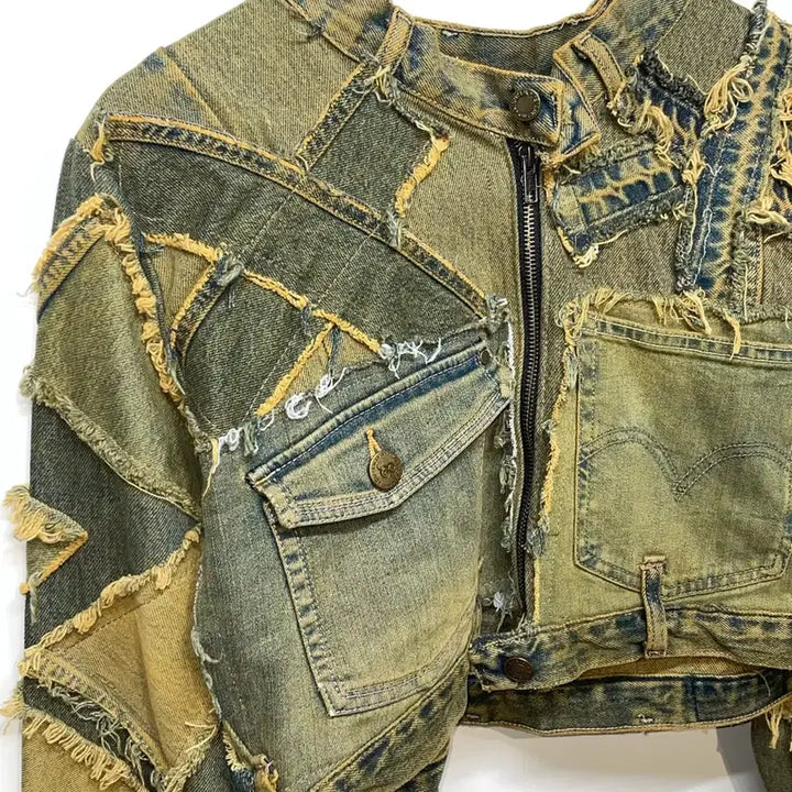 [BUNJANG] Vintage Denim Cropped Jacket Distressed Style / 빈티지 데님 크롭 자켓 데미지 스타일