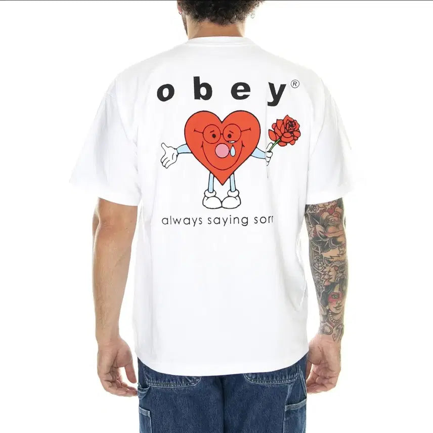 [BUNJANG] OBEY Heart Graphic T-Shirt / 오베이 obey 하트 그래픽 반팔 티셔츠 L 105 웍스아웃 빈티지