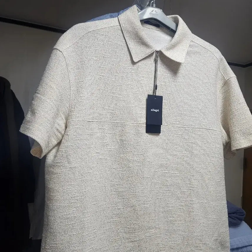 [BUNJANG] Allegri Tweed Short-Sleeve Polo Shirt - Ivory / allegri 알레그리 트위드 반팔 카라티 새상품