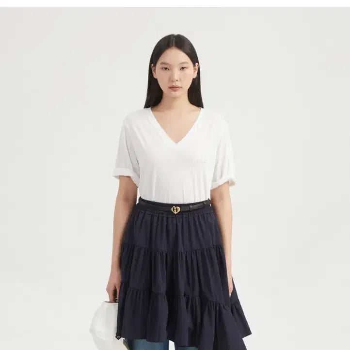 [SOLD OUT] 럭키슈에뜨 셔링 언발 미디 스커트