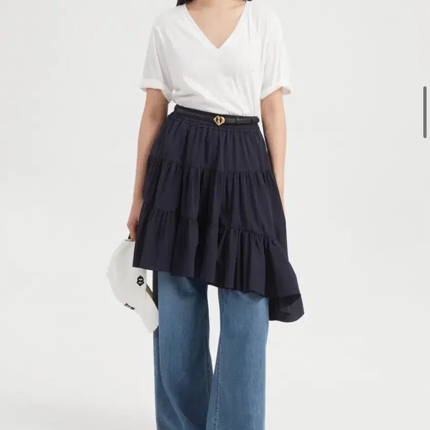 [SOLD OUT] 럭키슈에뜨 셔링 언발 미디 스커트