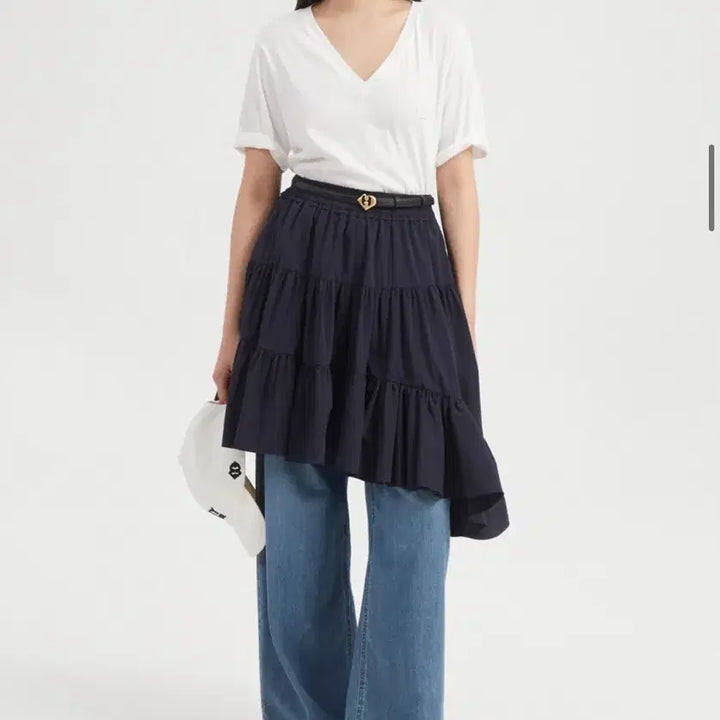 [SOLD OUT] 럭키슈에뜨 셔링 언발 미디 스커트