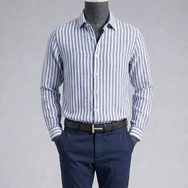 [BUNJANG] ZIOZIA And Z Bold Stripe Linen Cotton Shirt Navy / 지오지아 And Z/앤드지 볼드 스트라이프 린넨 코튼 셔츠 네이비/100